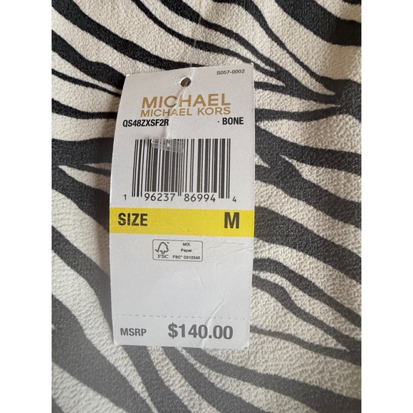 Michael Kors Zebra Print Smocked Waist Ruffle Midi Dress Med Bone/Black NWT - Picture 4 of 6